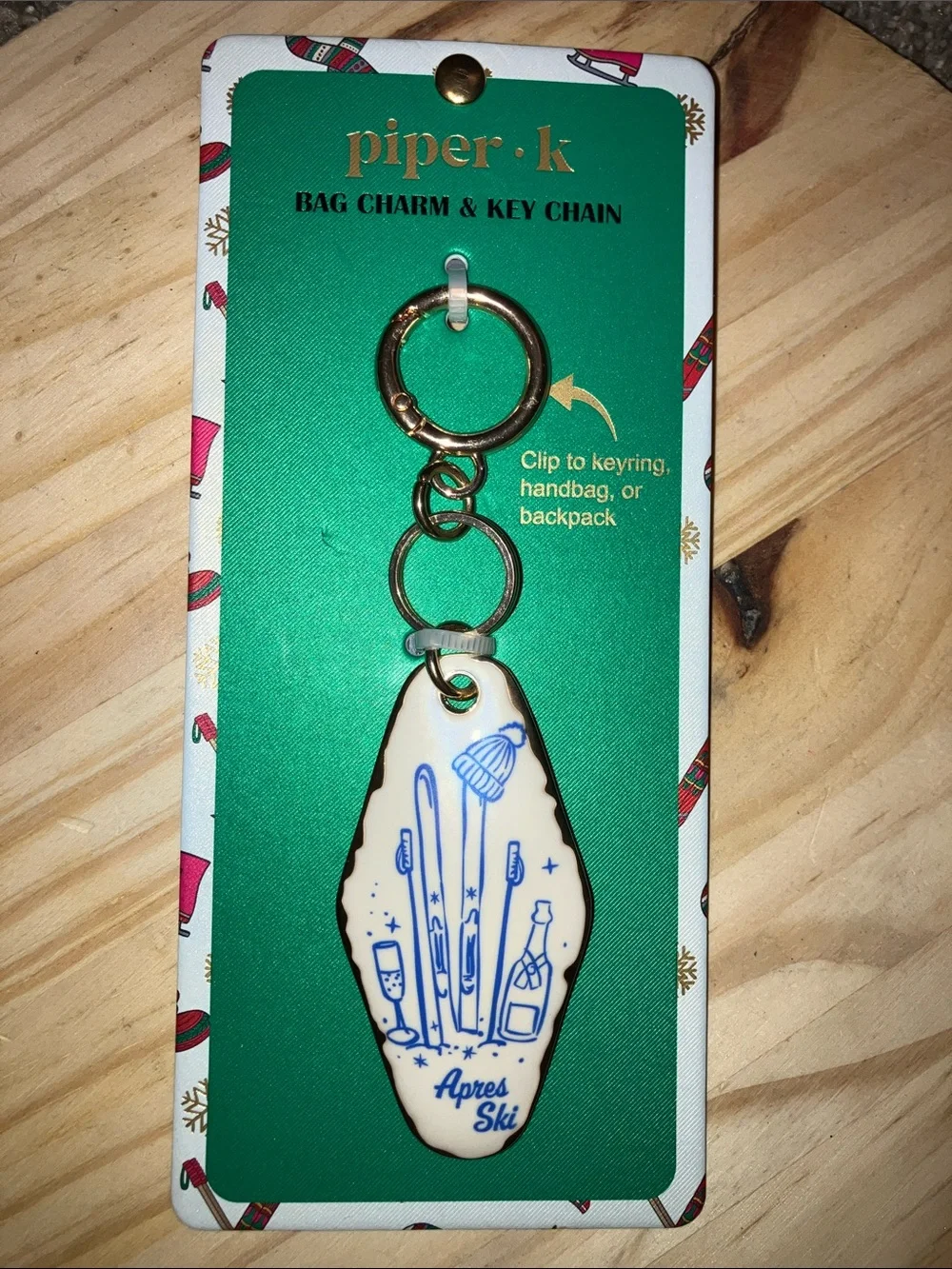 piper•k Apres Ski White & Blue Bag Charm Key Chain New